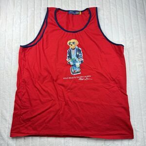 Polo Ralph Lauren Men's Designer Polo Bear Logo Tank Top Shirt Red Size 2XL Gym